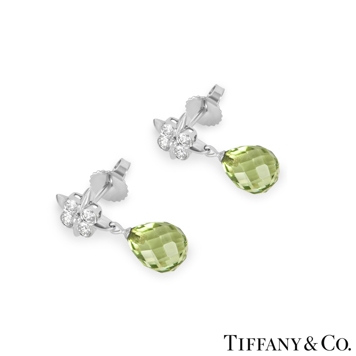 Tiffany & Co. Platinum Peridot & Diamond Drop Earrings